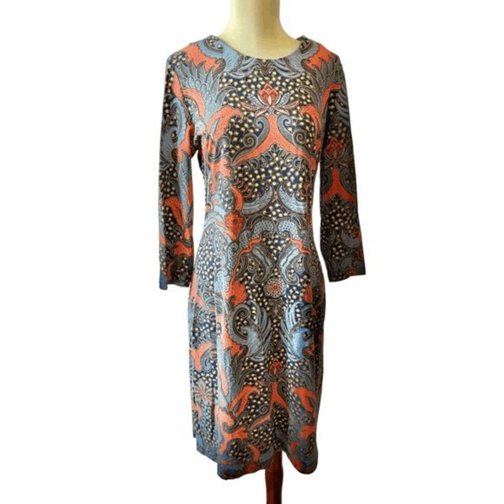 J. McLaughlin Gray and Orange Patterned Dress- Size M
